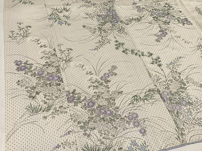 平和屋着物●上質な小紋　お召地　手描き　草花文　正絹　逸品　AABH8394ph