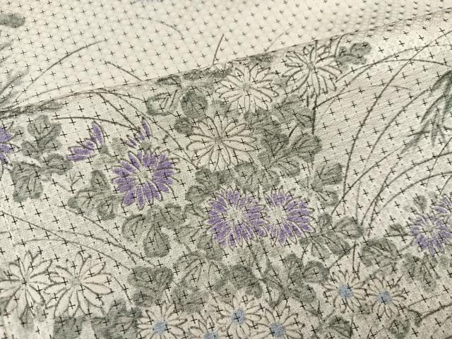 平和屋着物●上質な小紋　お召地　手描き　草花文　正絹　逸品　AABH8394ph