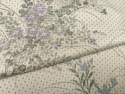 平和屋着物●上質な小紋　お召地　手描き　草花文　正絹　逸品　AABH8394ph