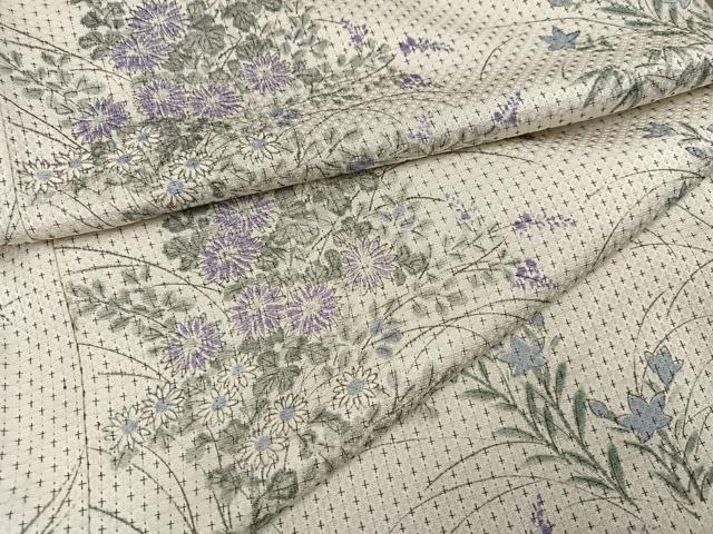 平和屋着物●上質な小紋　お召地　手描き　草花文　正絹　逸品　AABH8394ph