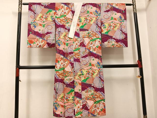 平和屋着物●アンティーク　大正ロマン　長襦袢　袷　檜扇草花文　正絹　逸品　AABH8399ph