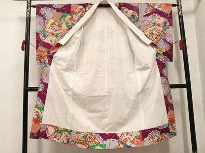 平和屋着物●アンティーク　大正ロマン　長襦袢　袷　檜扇草花文　正絹　逸品　AABH8399ph