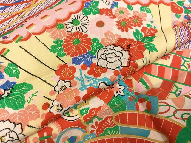 平和屋着物●アンティーク　大正ロマン　長襦袢　袷　檜扇草花文　正絹　逸品　AABH8399ph