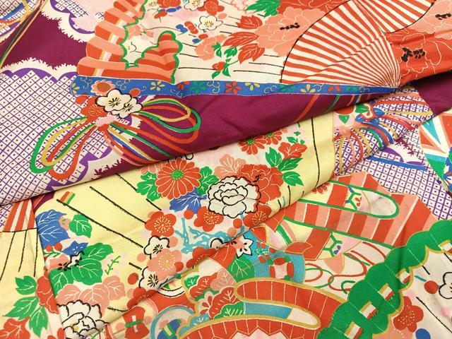 平和屋着物●アンティーク　大正ロマン　長襦袢　袷　檜扇草花文　正絹　逸品　AABH8399ph