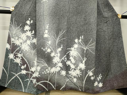 平和屋着物●訪問着　菊　たたき染め　黒地　正絹　逸品　AABH8404ck