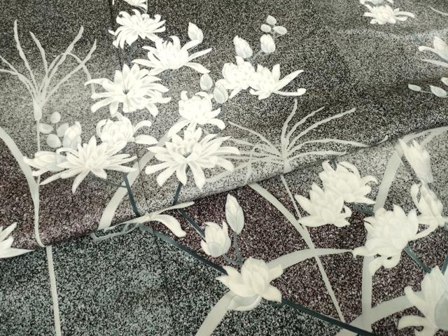 平和屋着物●訪問着　菊　たたき染め　黒地　正絹　逸品　AABH8404ck