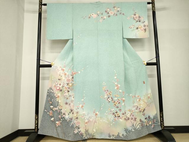 平和屋着物●訪問着　友禅　作家物　草花文　暈し染め　正絹　逸品　AABH8407ck
