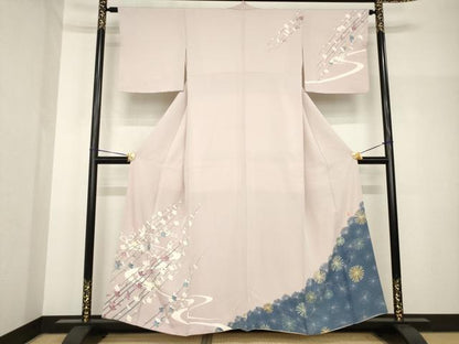 平和屋着物●本加賀友禅作家　奥田勝将　訪問着　流水枝梅文　正絹　逸品　AABH8410ck