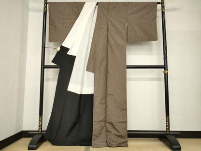 平和屋着物●ひげ紬　格子　正絹　逸品　AABH8411ck