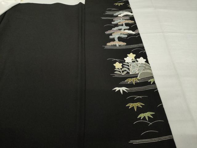 平和屋着物○豪華黒留袖 友禅 駒刺繍 風景花文 正絹 逸品 AABH8412ck