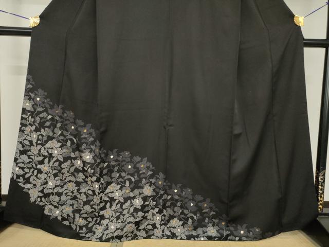 平和屋着物●創業460年・千總　訪問着　椿　黒地　金彩　正絹　逸品　AABH8414ck