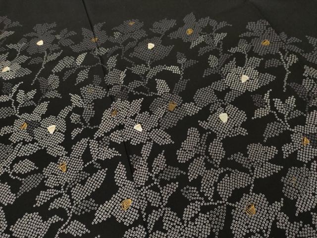 平和屋着物●創業460年・千總　訪問着　椿　黒地　金彩　正絹　逸品　AABH8414ck