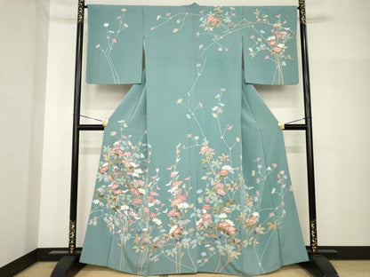 平和屋着物●訪問着　友禅　作家物　平安　草花文　正絹　逸品　AABH8415ck