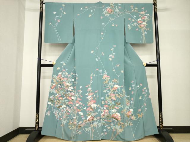 平和屋着物●訪問着　友禅　作家物　平安　草花文　正絹　逸品　AABH8415ck