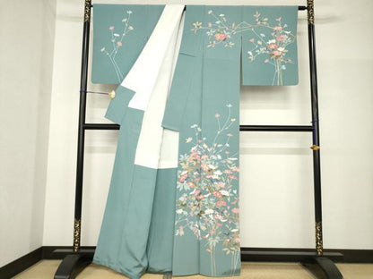 平和屋着物●訪問着　友禅　作家物　平安　草花文　正絹　逸品　AABH8415ck