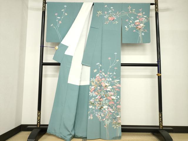 平和屋着物●訪問着　友禅　作家物　平安　草花文　正絹　逸品　AABH8415ck