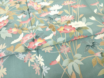 平和屋着物●訪問着　友禅　作家物　平安　草花文　正絹　逸品　AABH8415ck