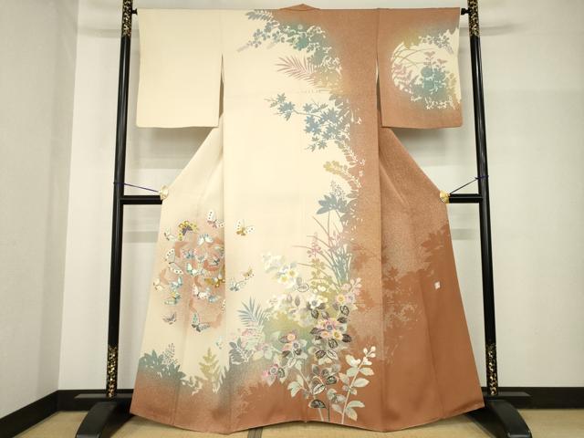 平和屋着物●人間国宝・羽田登喜男　訪問着　花蝶文　正絹　逸品　AABH8417ck
