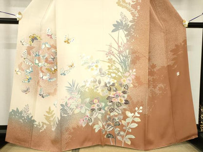 平和屋着物●人間国宝・羽田登喜男　訪問着　花蝶文　正絹　逸品　AABH8417ck