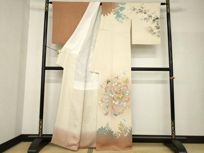 平和屋着物●人間国宝・羽田登喜男　訪問着　花蝶文　正絹　逸品　AABH8417ck