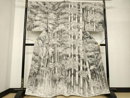 平和屋着物●琉染の創設者　山岡古都　水墨書　訪問着　笹竹文　正絹　逸品　AABH8418ck