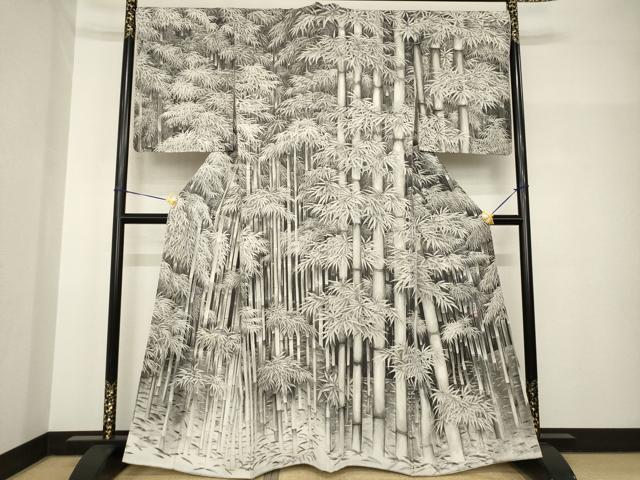 平和屋着物●琉染の創設者　山岡古都　水墨書　訪問着　笹竹文　正絹　逸品　AABH8418ck