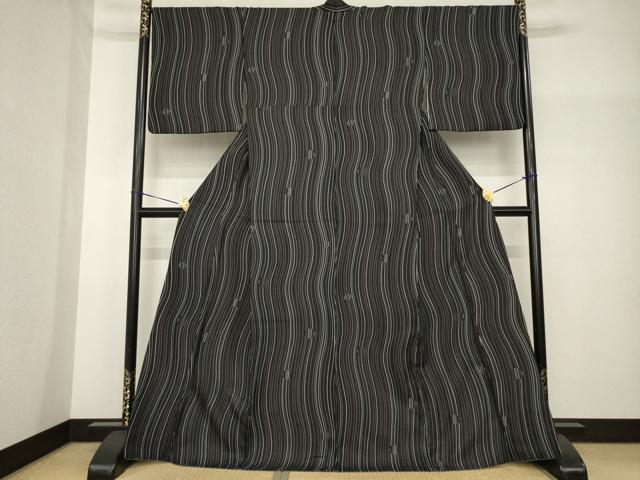 平和屋着物●小紋　流水丸文　黒地　洗える着物　AABH8420ck
