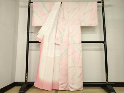 平和屋着物●パリコレクション　ファッションモデル・デザイナー　山口小夜子　小紋　飛鶴文　暈し染め　銀彩　正絹　逸品　AABH8421ck