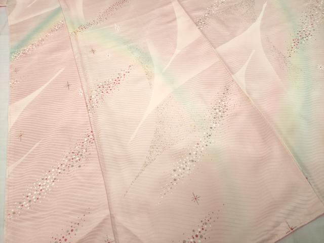 平和屋着物●パリコレクション　ファッションモデル・デザイナー　山口小夜子　小紋　飛鶴文　暈し染め　銀彩　正絹　逸品　AABH8421ck