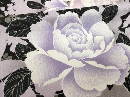 平和屋着物●小紋　薔薇　バラ　黒地　洗える着物　AABH8422ck