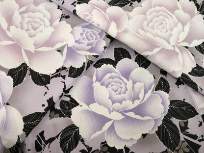 平和屋着物●小紋　薔薇　バラ　黒地　洗える着物　AABH8422ck