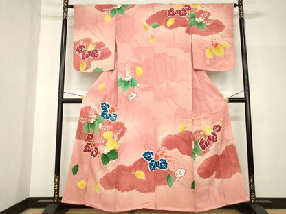 平和屋着物●アンティーク　大正ロマン　訪問着　駒刺繍　桐　金彩　正絹　逸品　AABH8423ck