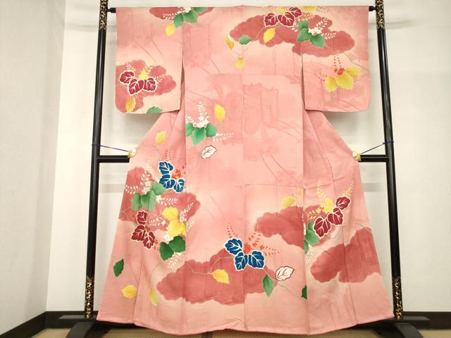 平和屋着物●アンティーク　大正ロマン　訪問着　駒刺繍　桐　金彩　正絹　逸品　AABH8423ck