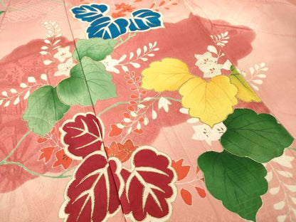平和屋着物●アンティーク　大正ロマン　訪問着　駒刺繍　桐　金彩　正絹　逸品　AABH8423ck