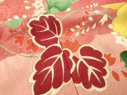 平和屋着物●アンティーク　大正ロマン　訪問着　駒刺繍　桐　金彩　正絹　逸品　AABH8423ck