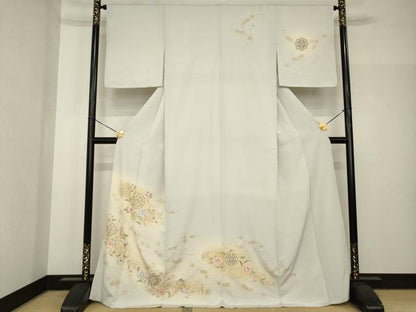 平和屋着物●訪問着　駒刺繍　更紗飾花文　暈し染め　金彩　正絹　逸品　AABH8424ck