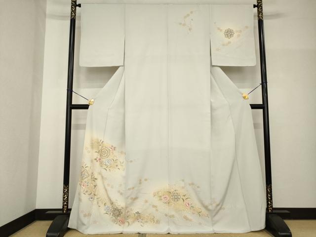 平和屋着物●訪問着　駒刺繍　更紗飾花文　暈し染め　金彩　正絹　逸品　AABH8424ck