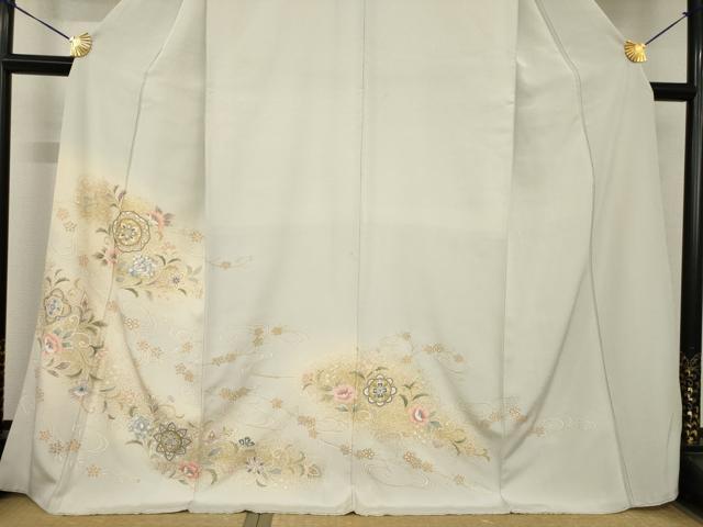 平和屋着物●訪問着　駒刺繍　更紗飾花文　暈し染め　金彩　正絹　逸品　AABH8424ck