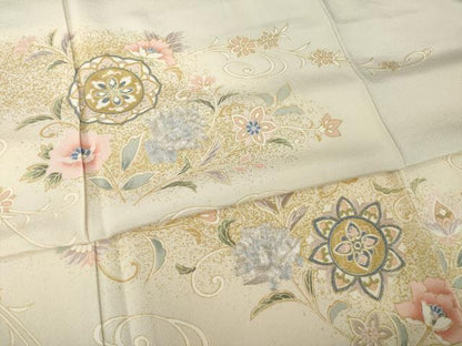 平和屋着物●訪問着　駒刺繍　更紗飾花文　暈し染め　金彩　正絹　逸品　AABH8424ck