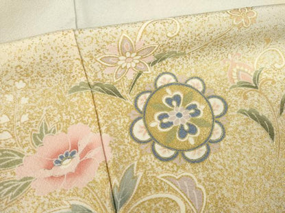 平和屋着物●訪問着　駒刺繍　更紗飾花文　暈し染め　金彩　正絹　逸品　AABH8424ck