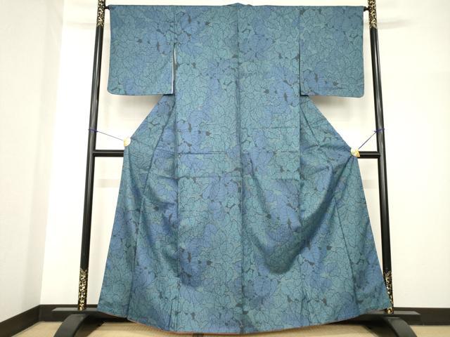 平和屋着物●上質な小紋　紬地　葉尽くし　正絹　逸品　AABH8425ck