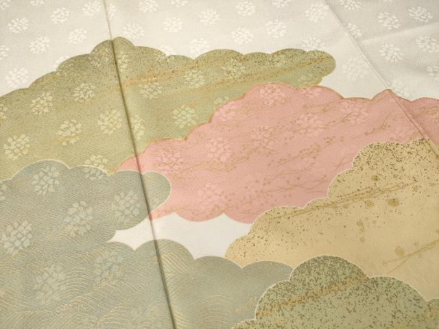 平和屋着物●訪問着　駒刺繍　雲重ね文　金彩　正絹　逸品　AABH8426ck