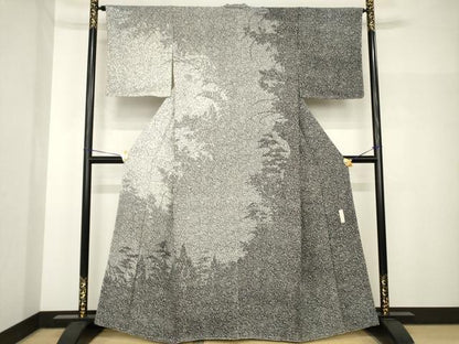 平和屋着物●訪問着　樹林文　黒地　正絹　逸品　AABH8427ck