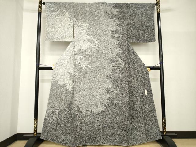 平和屋着物●訪問着　樹林文　黒地　正絹　逸品　AABH8427ck