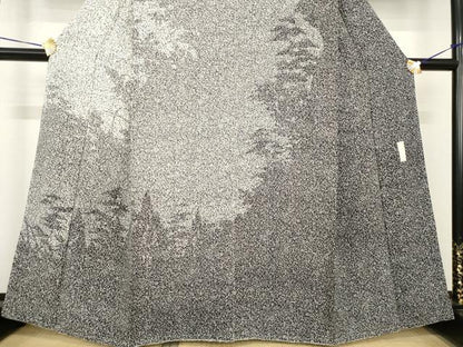 平和屋着物●訪問着　樹林文　黒地　正絹　逸品　AABH8427ck