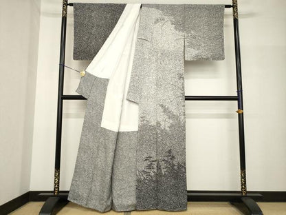 平和屋着物●訪問着　樹林文　黒地　正絹　逸品　AABH8427ck