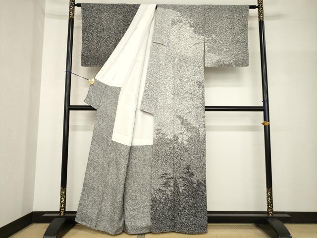 平和屋着物●訪問着　樹林文　黒地　正絹　逸品　AABH8427ck