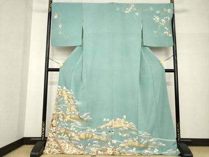 平和屋着物●訪問着　友禅　駒刺繍　誰が袖吉祥花文　金彩　ロング丈　正絹　逸品　AABH8428ck