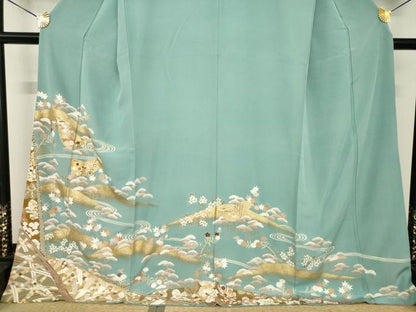 平和屋着物●訪問着　友禅　駒刺繍　誰が袖吉祥花文　金彩　ロング丈　正絹　逸品　AABH8428ck