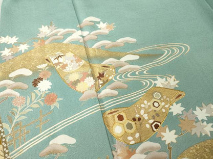 平和屋着物●訪問着　友禅　駒刺繍　誰が袖吉祥花文　金彩　ロング丈　正絹　逸品　AABH8428ck